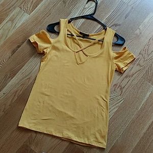 Yellow cold shoulder tee